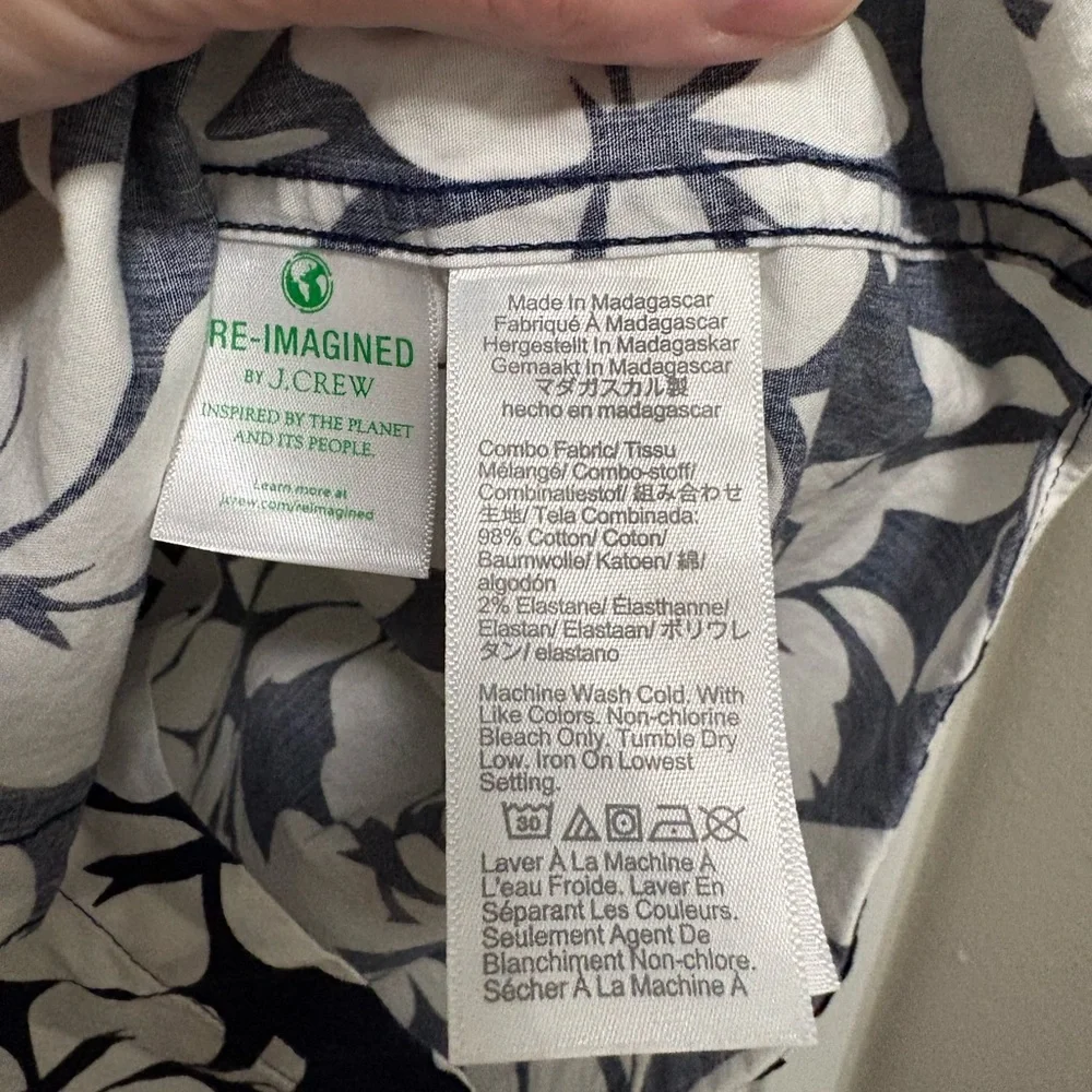 *J. Crew Navy and White Hawaiian Floral Men's Slim Short Sleeve XL Shirt #IR